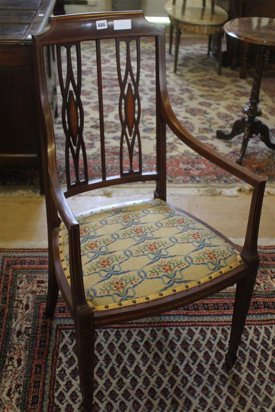 Edwardian inlaid mahogany elbow chair